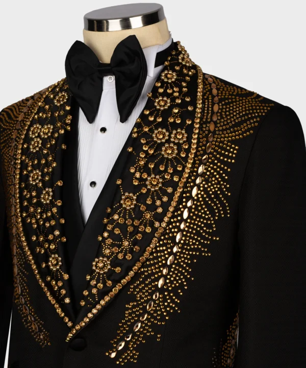 Royal Style Gold Stone Embroidered Tuxedo - Image 3