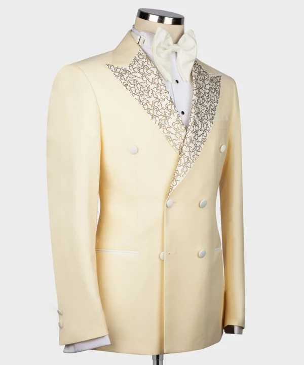 Gold Gemstone Embriored Cream Tuxedo - Image 2