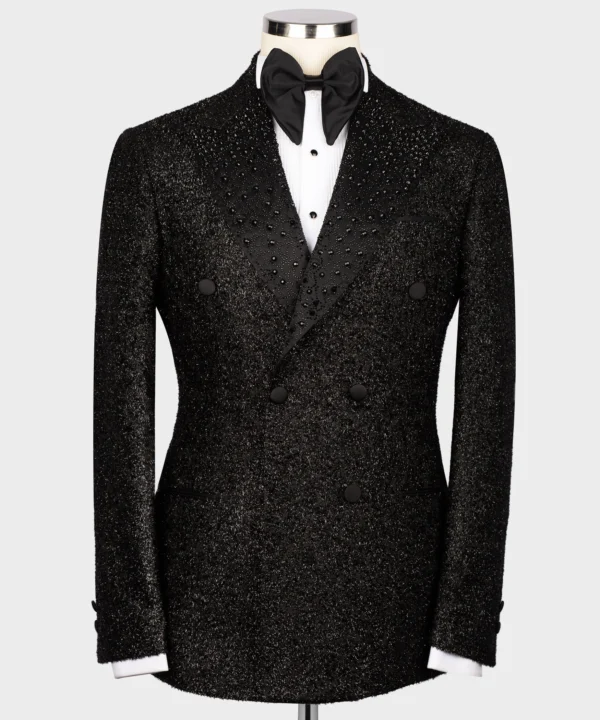 Black Gemstone Embriored Collar Black Tuxedo