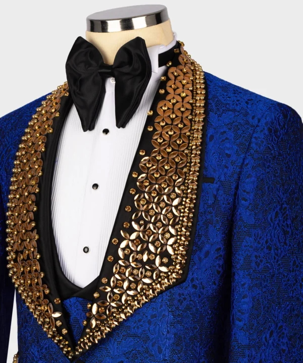 Gold Gem Stone Detailed Black Special Tuxedo - Image 3