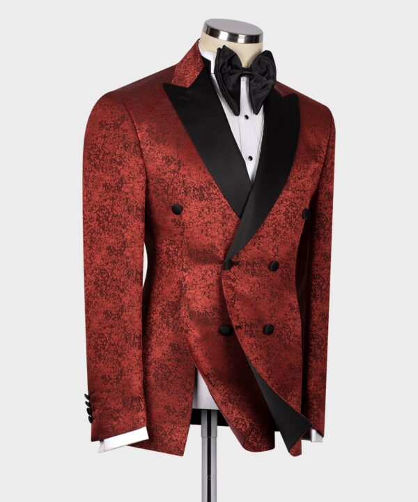 BLACK SATIN COLLAR BURGUNDY PATTERNED TUXEDOS