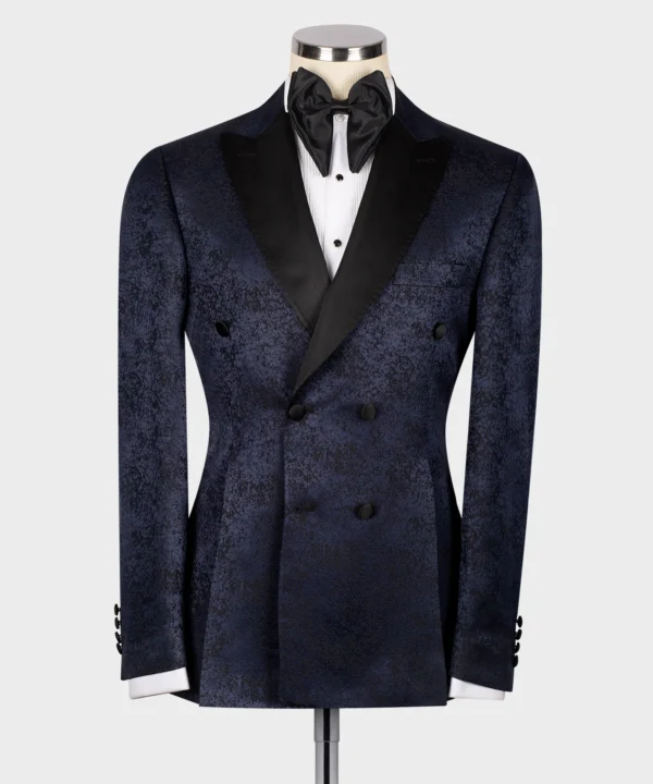 BLACK SATIN COLLAR NAVY BLUE PATTERNED TUXEDOS - Image 2