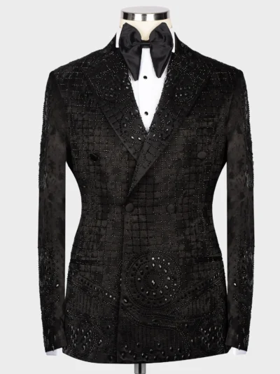 Black Black Authentic Embroidered Detail Tuxedo