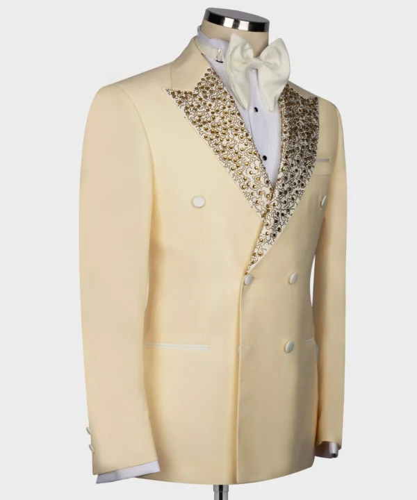 Gold Gemstone Embriored Light Yellow Tuxedo - Image 2