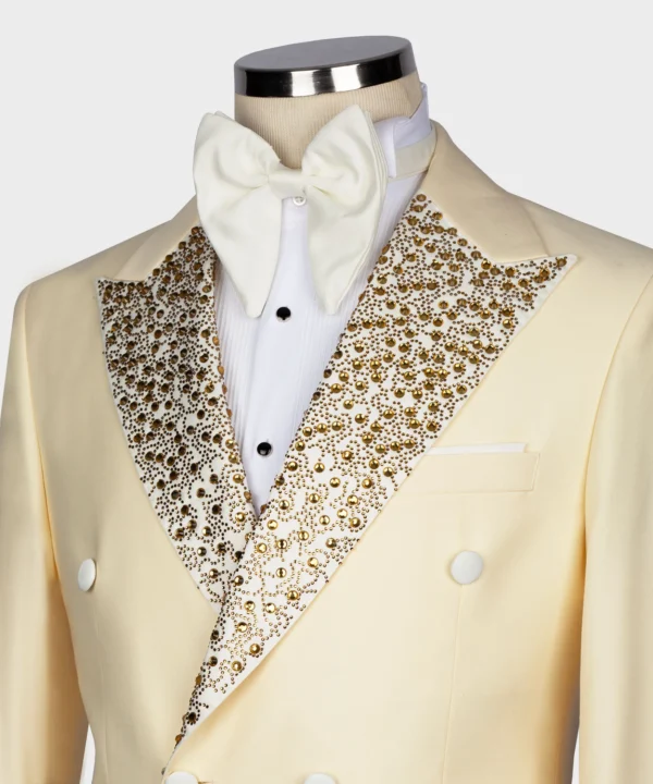 Gold Gemstone Embriored Light Yellow Tuxedo - Image 3