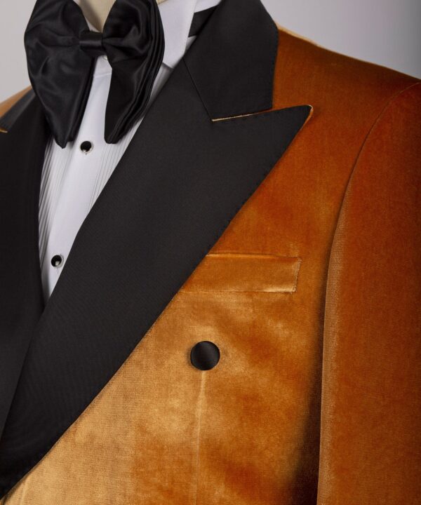 Yellow Velvet Black Satin Lapel Double Breasted Tuxedo - Image 3