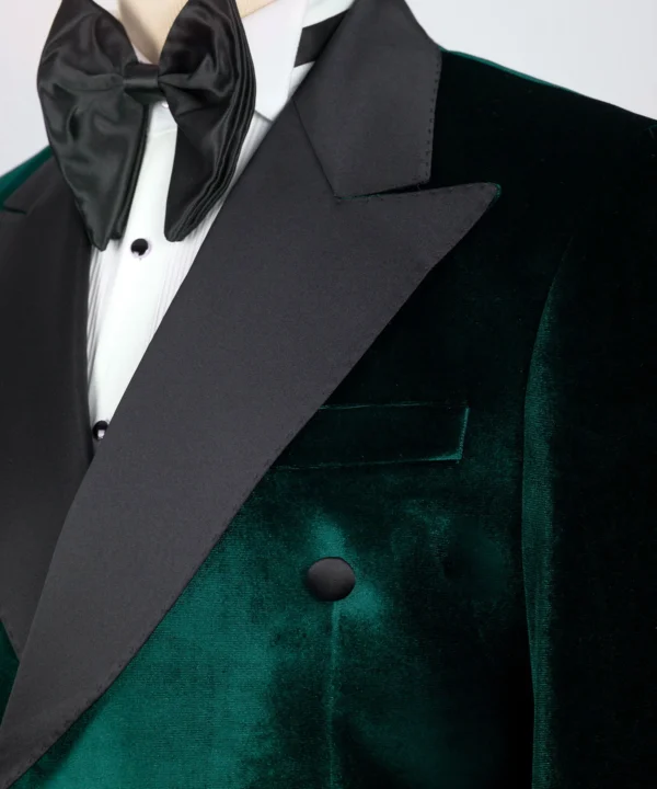 Green Velvet Black Satin Lapel Double Breasted Tuxedo - Image 3