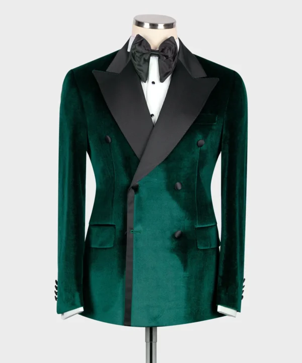 Green Velvet Black Satin Lapel Double Breasted Tuxedo