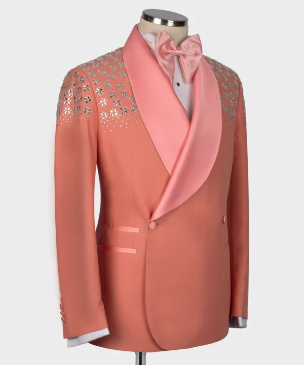 Special Dark Pink Tuxedo With Stone Embroidery - Image 2