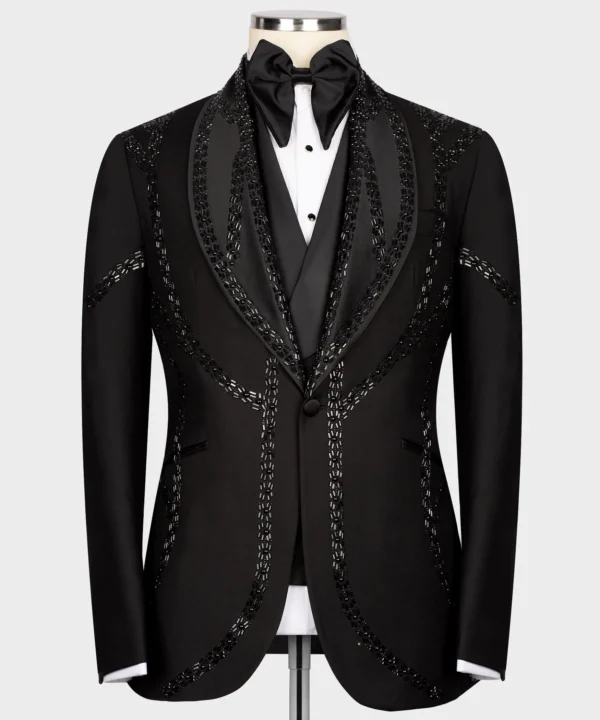 Black Stone Embroidered Tuxedo - Image 2