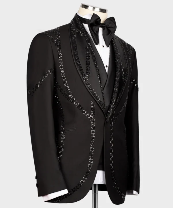 Black Stone Embroidered Tuxedo - Image 3