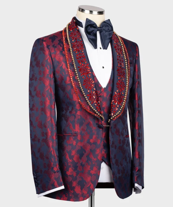 Claret Red Leopard Patterned Stone Custom Tuxedo - Image 2