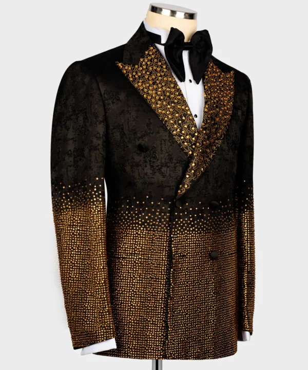 Gold Gemstone Embriored Black Tuxedo - Image 2