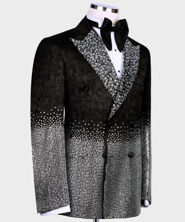 Silver Gemstone Embriored Black Tuxedo - Image 2