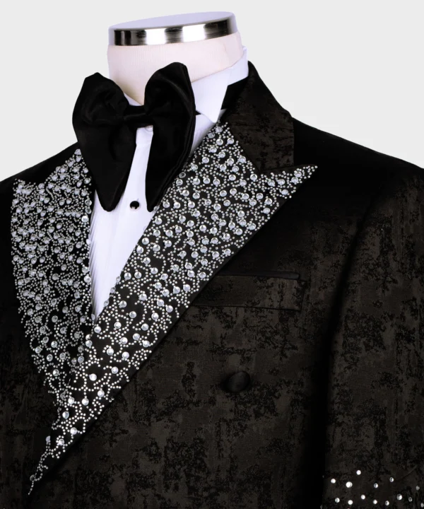 Silver Gemstone Embriored Black Tuxedo - Image 4