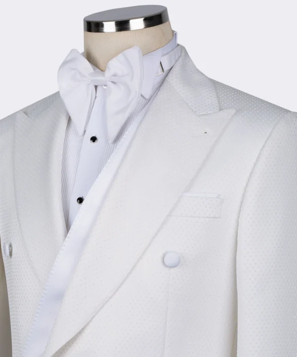 White Satin Collar White Double Breasted Tuxedo - Image 3