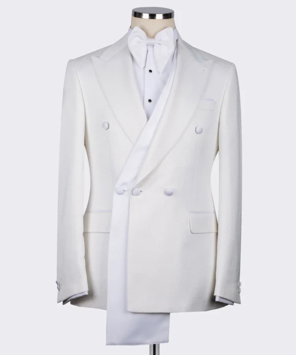 White Satin Collar White Double Breasted Tuxedo