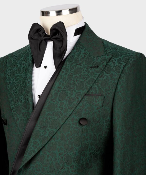 Black Satin Collar Green Double Breasted Tuxedo - Image 3