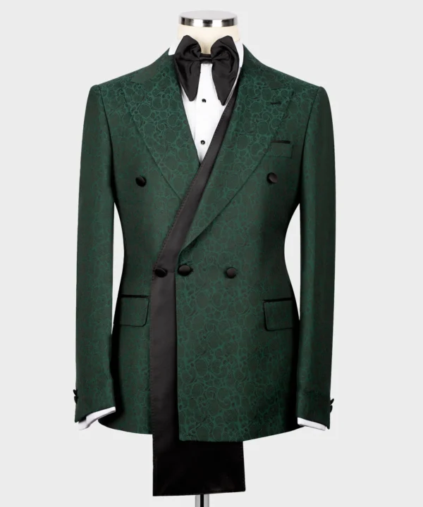 Black Satin Collar Green Double Breasted Tuxedo