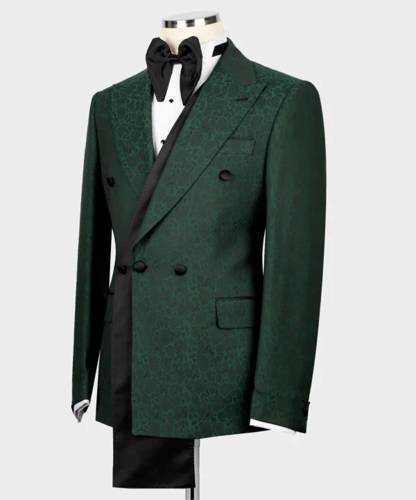 Black Satin Collar Green Double Breasted Tuxedo - Image 2