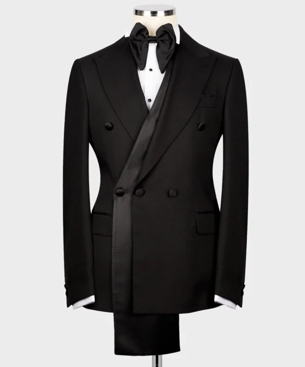 Black Satin Collar Black Double Breasted Tuxedo