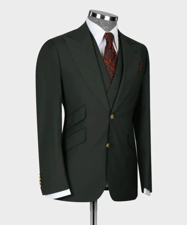 Classic Vest Suit Dark Green - Gold Button - Image 2