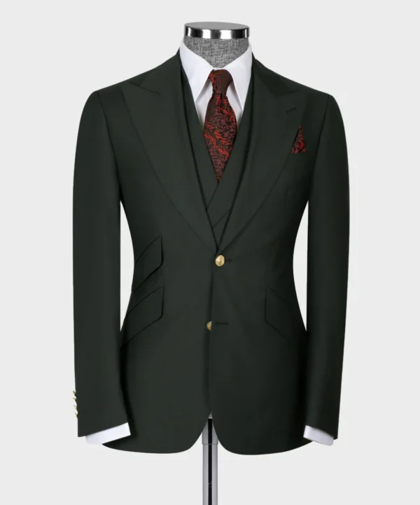 Classic Vest Suit Dark Green - Gold Button - Image 3