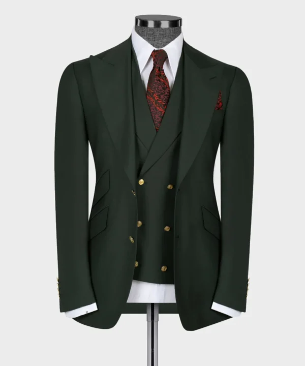 Classic Vest Suit Dark Green - Gold Button