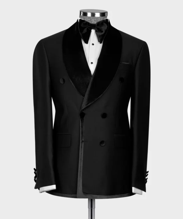 Velvet Shawl Double Breasted Suit - Black