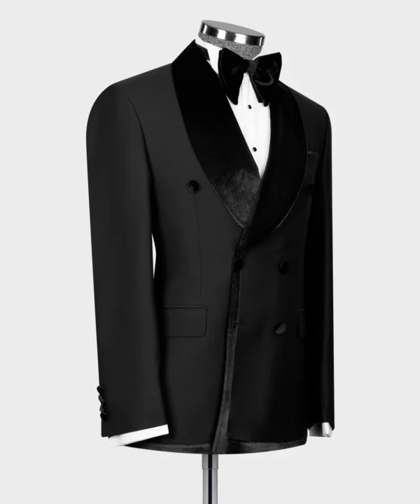 Velvet Shawl Double Breasted Suit - Black - Image 2