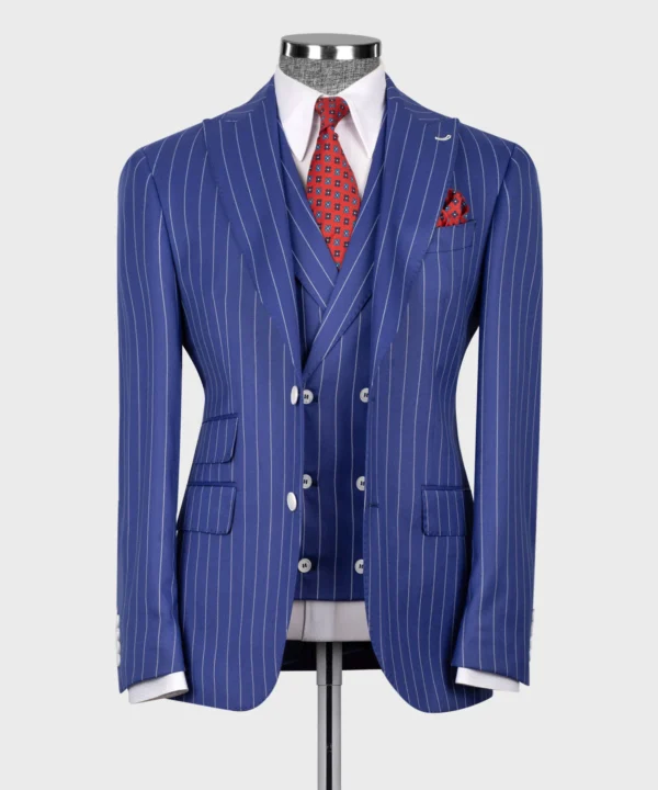 Striped Vest Suit - Navy Blue