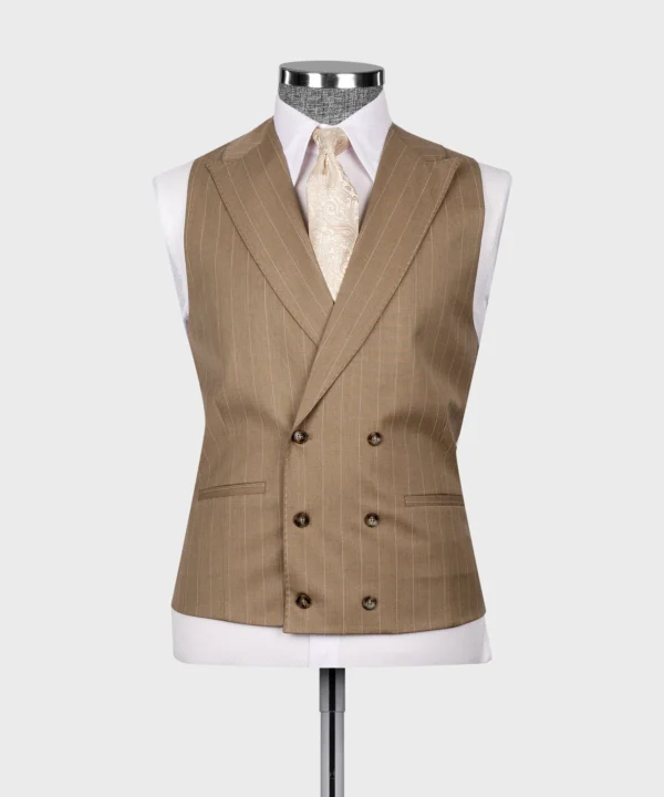 Striped Vest Suit - Light Brown - Image 5