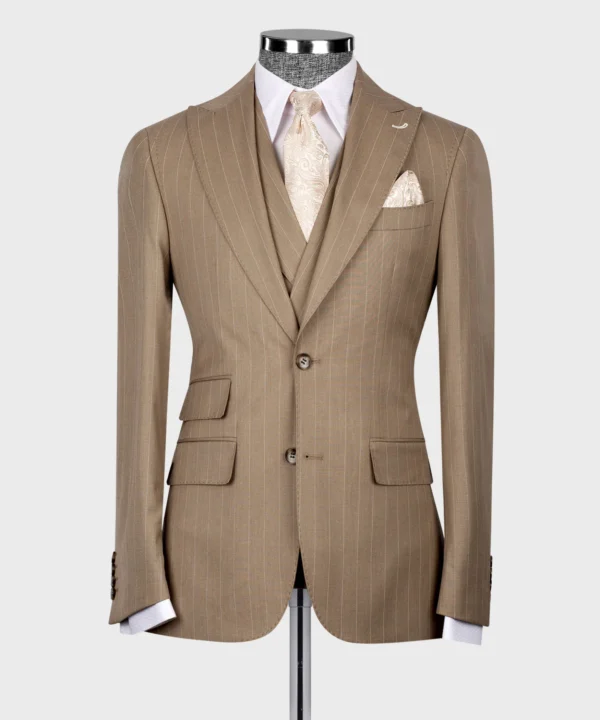 Striped Vest Suit - Light Brown - Image 2