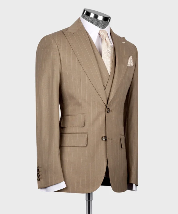 Striped Vest Suit - Light Brown - Image 3