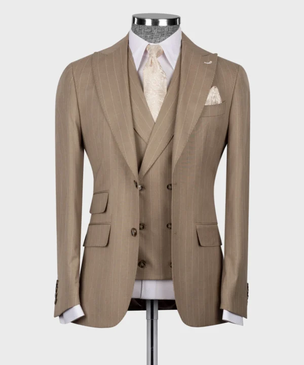 Striped Vest Suit - Light Brown