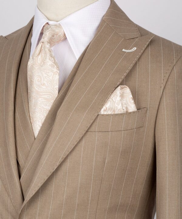 Striped Vest Suit - Light Brown - Image 4