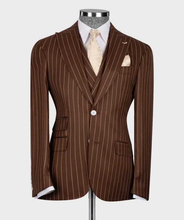 Striped Vest Suit - Brown - Image 2