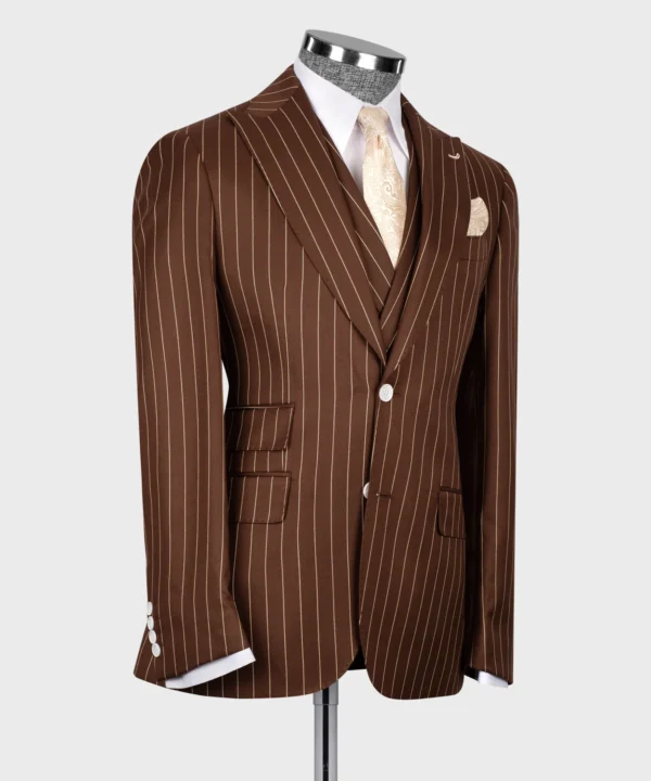 Striped Vest Suit - Brown - Image 3