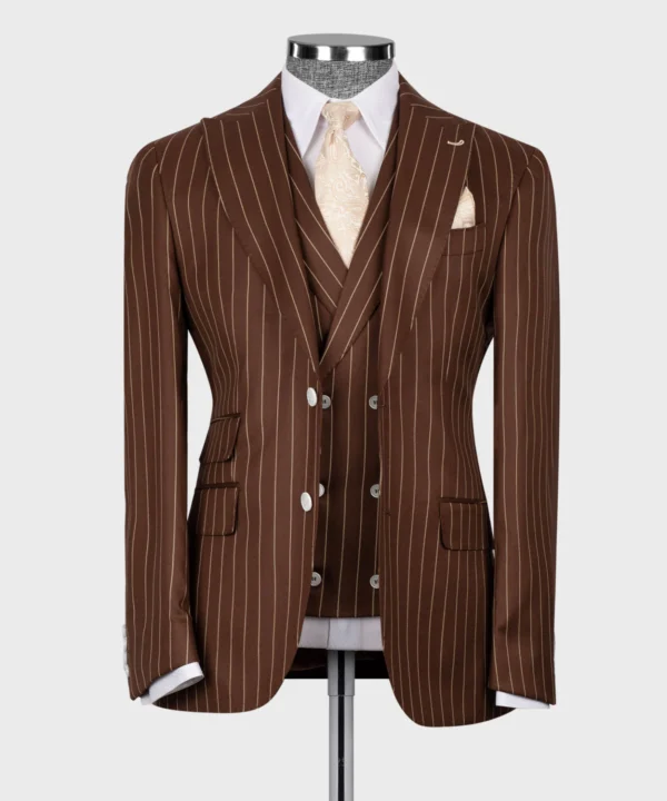 Striped Vest Suit - Brown