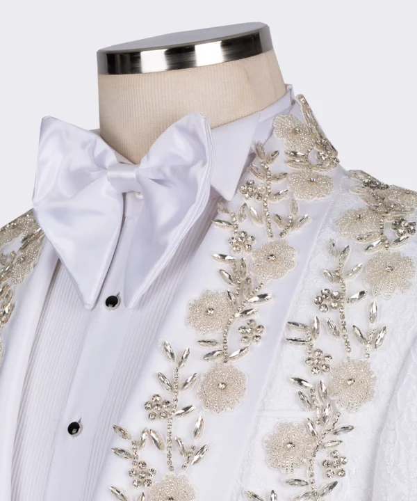 White tuxedo with flower and stone embroidery - Image 4