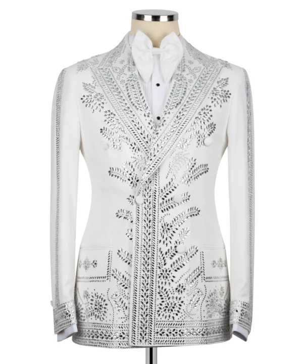 White Tuxedo with Silver Stone Embroidery