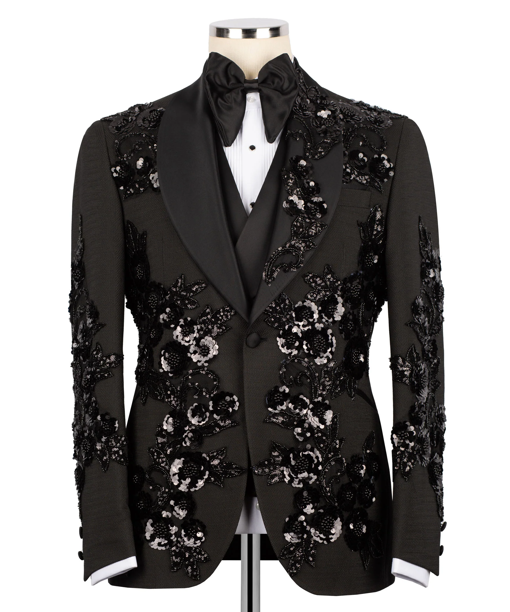 Sequined floral embroidered tuxedo
