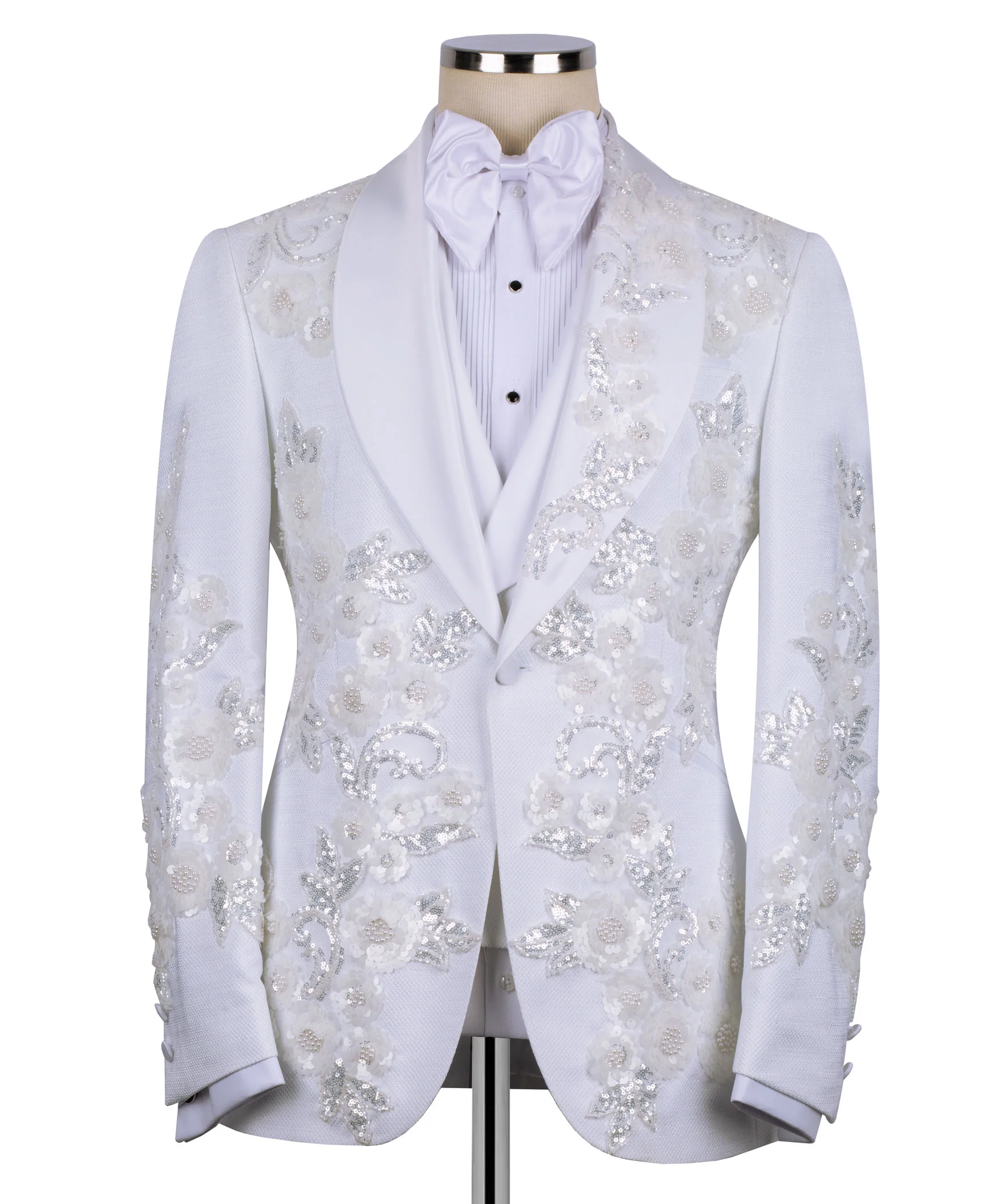 Sequined floral embroidered tuxedo